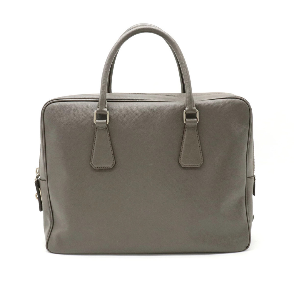 Prada SAFFIANO TRAVEL Business Bag Briefcase Leather Greige Gray